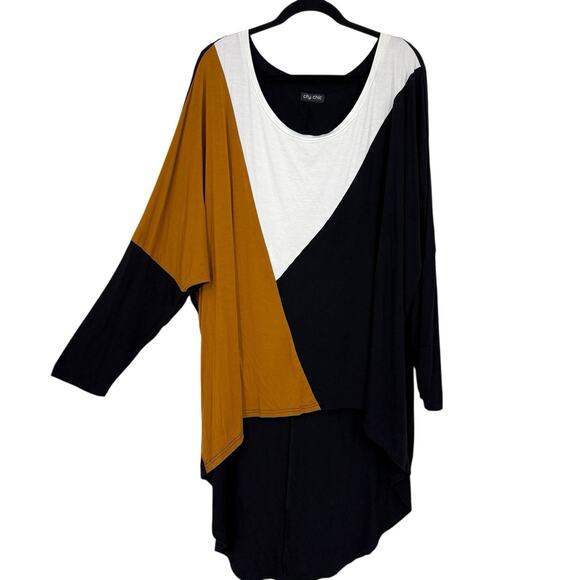 City Chic Plus Size 3X Color Block High Low Dolman 3/4 Sleeve Tunic Sweater Top - Picture 1 of 10
